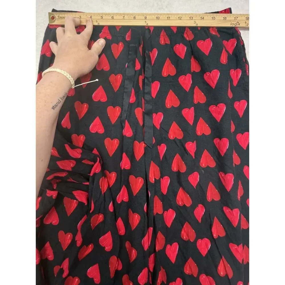 Victorias Secret 2 Piece Pajama Set Large Black Red Heart Print Valentines Set